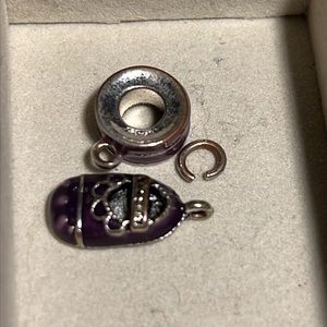 Brighton enamel silver purple baby shoe dangle charm bracelet necklace heart